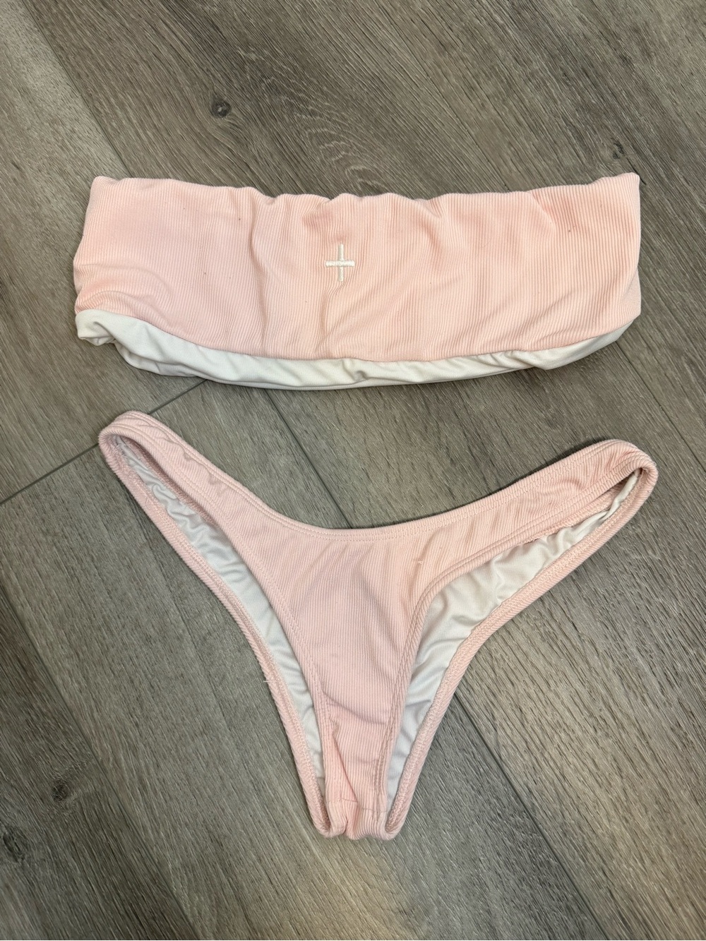 COULBOURNE BIKINI SET pink white large /medium swimwear bandeau strapless cheeky